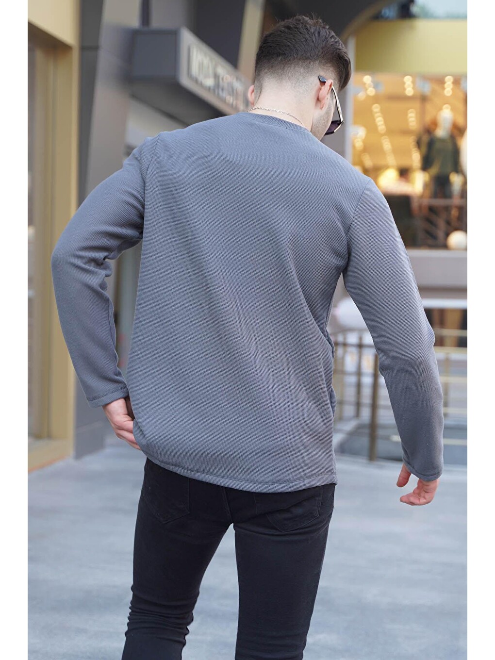 Gri Füme Bisiklet Yaka Regular Fit Basic Sweatshirt 6023-1