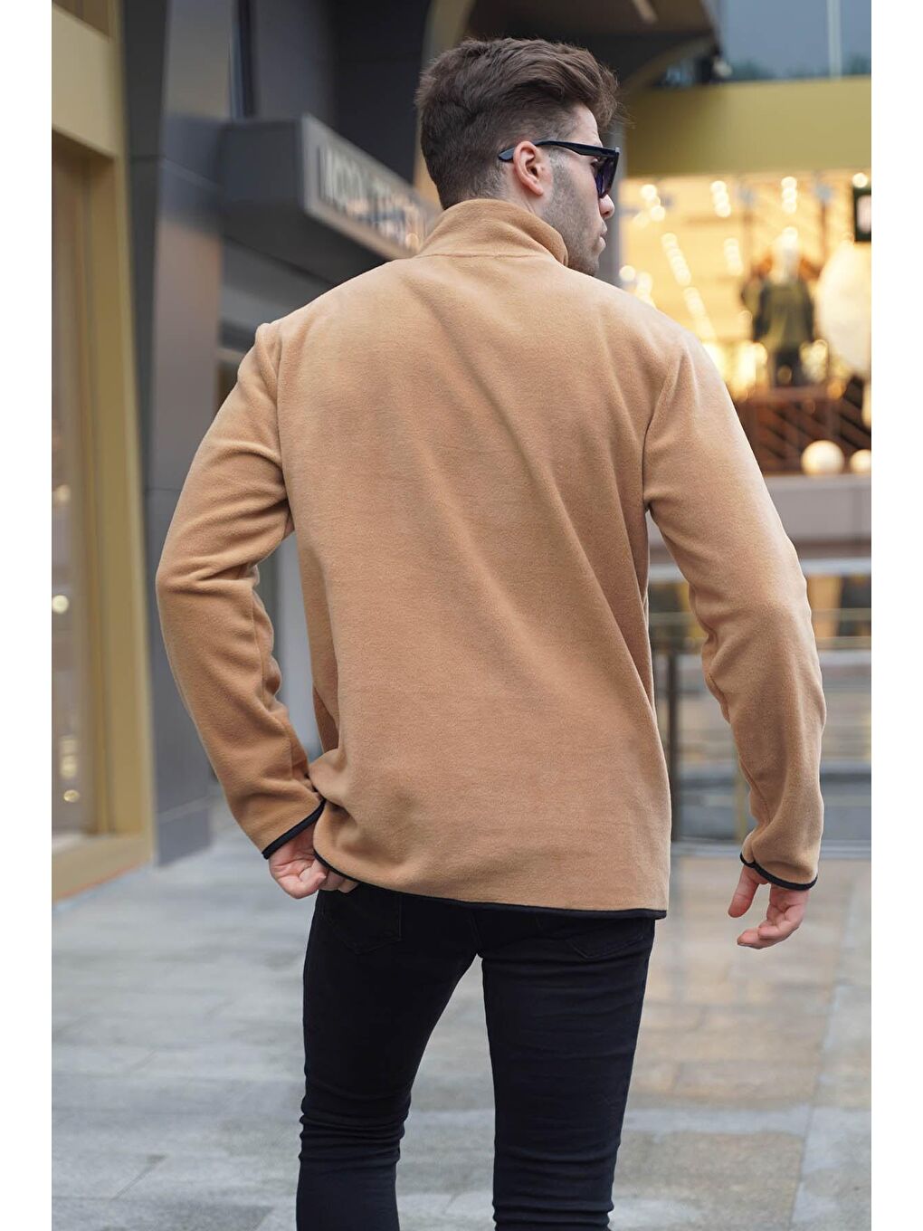 Madmext Deve Tüyü Erkek Camel Bato Yaka Kanguru Cepli Soğuk Geçirmez Polar Sweatshirt 6018 - 1