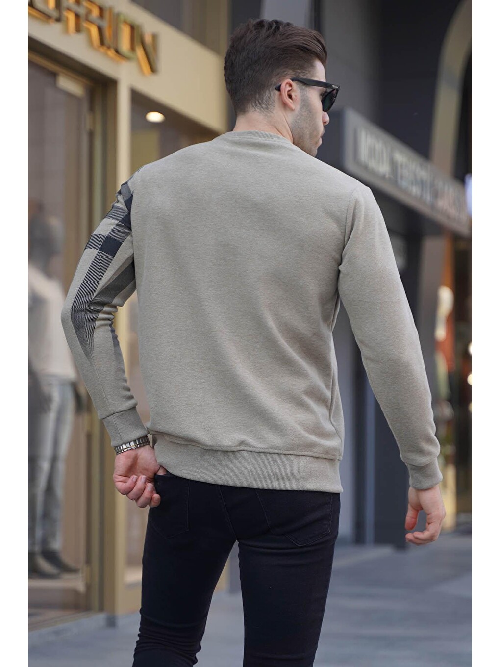 Bej Camel Bisiklet Yaka Baskılı Sweatshirt 6031-1