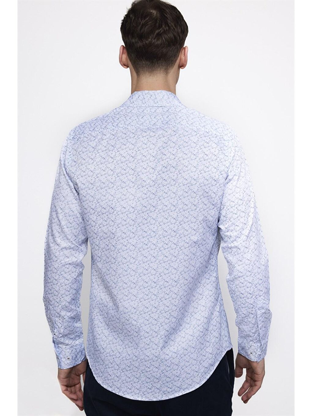 Slim Fit Uzun Kol Baskılı Yaka Biyeli Beyaz Gömlek-3