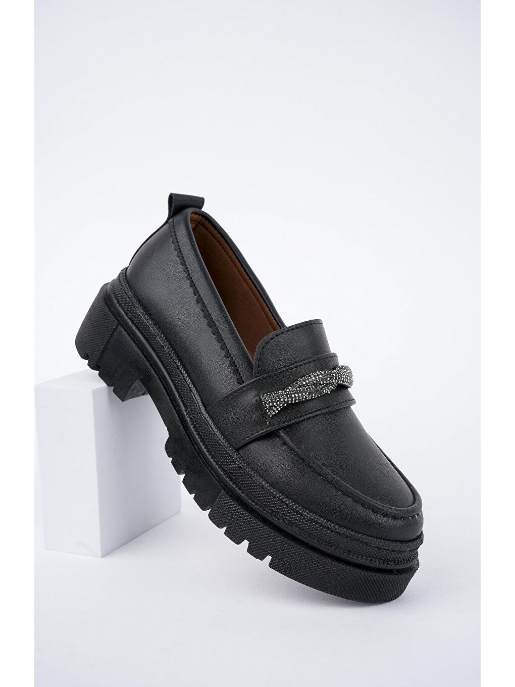 Siyah Muggo Oxford  Kadın Loafer Kalın Taban Günlük Casual Makosen Ayakkabı-2