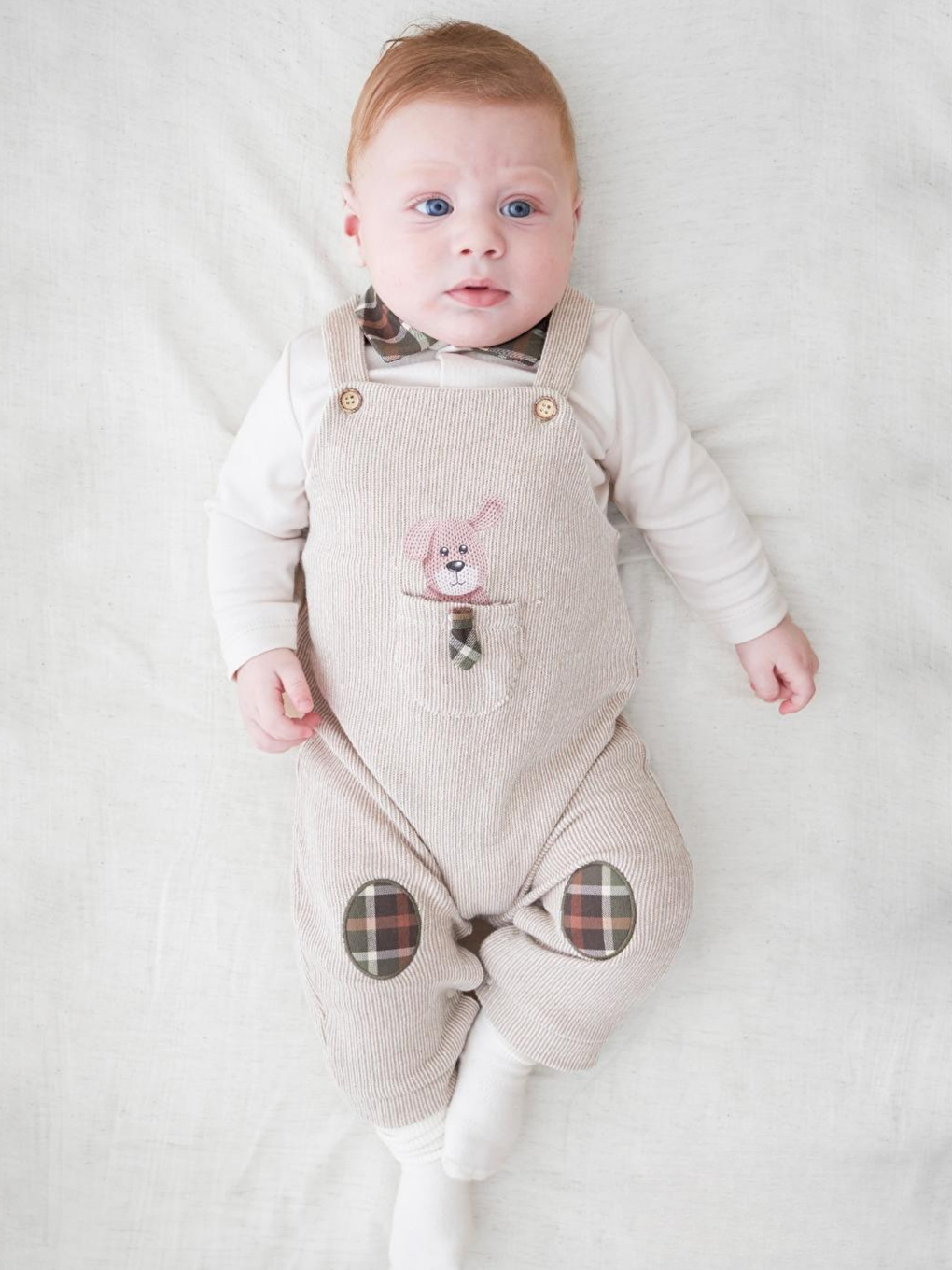 Kahverengi Gömlek Yaka Uzun Kollu Erkek Bebek Salopet 2'li Takım-1