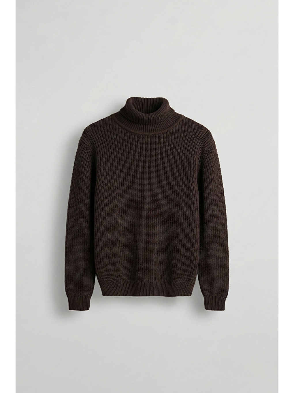 Erkek Oversize Balıkçı Yaka Boğazlı Kazak Kahverengi