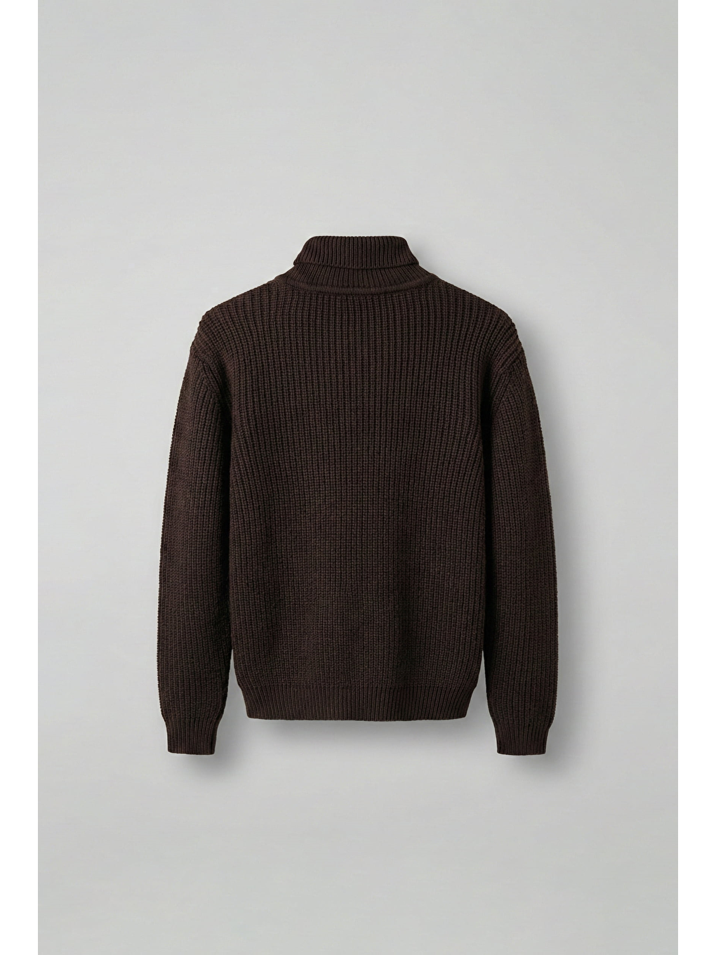 Erkek Oversize Balıkçı Yaka Boğazlı Kazak Kahverengi-1