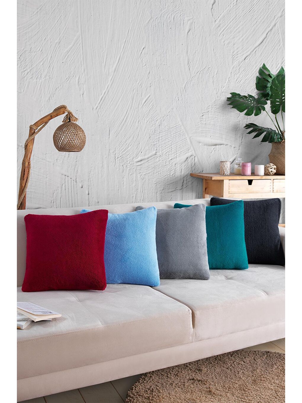 MaisonArt Kırmızı Sofa | 2 Adet Kırmızı Renk Welsoft Kırlent Kılıfı Yastık Kılıfı 44x44 Cm - 2