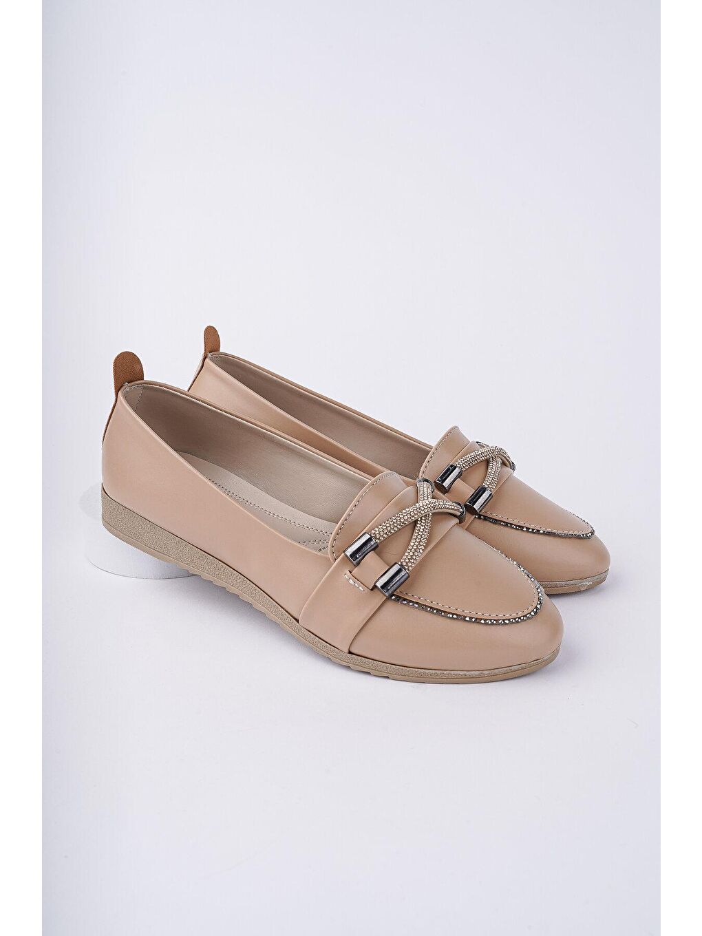 Bej Muggo Grawel  Günlük Şık Tarz ve Rahat Taşlı Kadın Babet-2