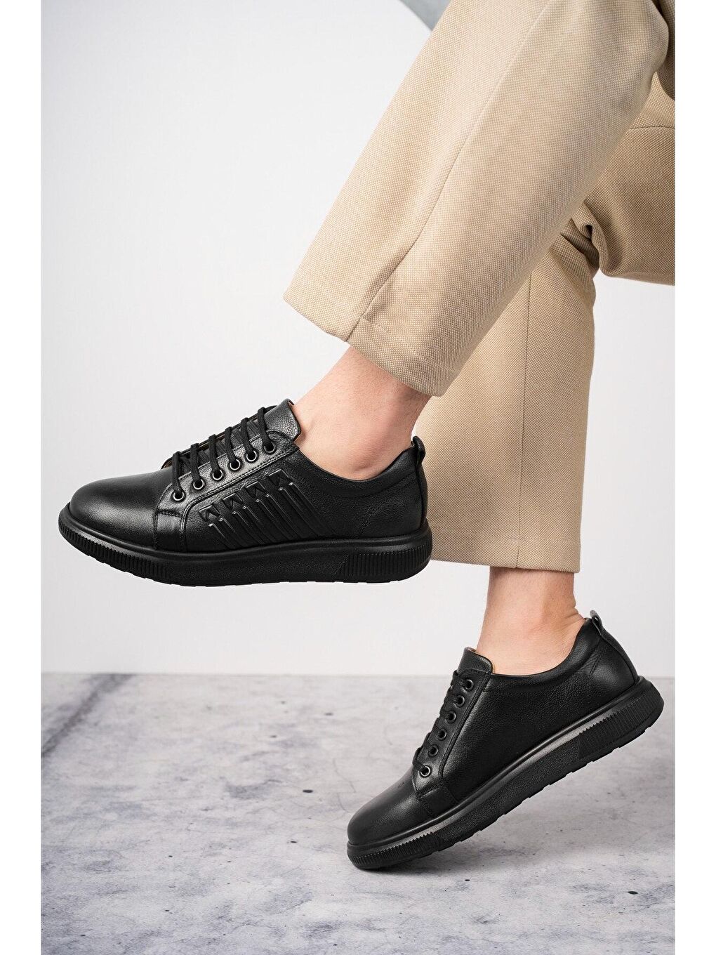 Siyah Muggo Delta  Erkek Günlük Klasik Hakiki Deri Casual Rahat Ortopedik Ayakkabı