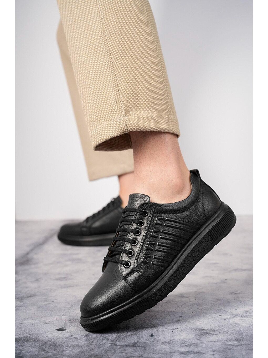 Siyah Muggo Delta  Erkek Günlük Klasik Hakiki Deri Casual Rahat Ortopedik Ayakkabı-2