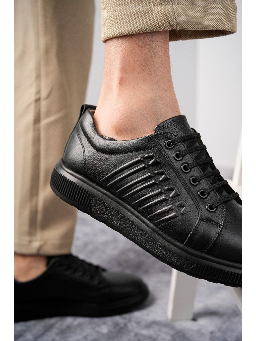 Siyah Muggo Delta  Erkek Günlük Klasik Hakiki Deri Casual Rahat Ortopedik Ayakkabı-4