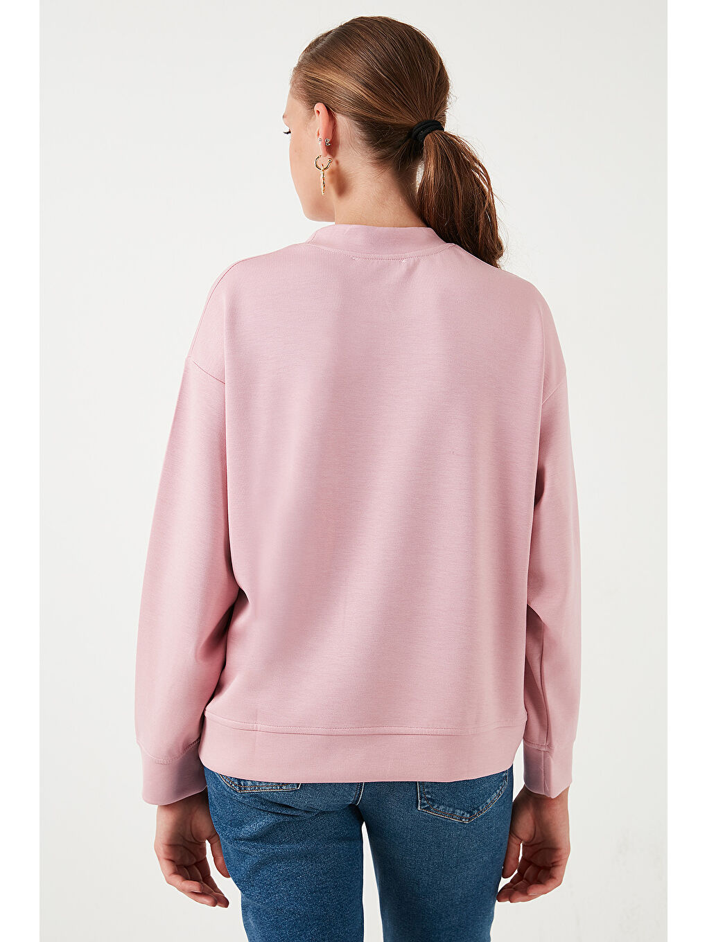 Lela Açık Gülkurusu Streş Bisiklet Yaka Oversize Fit OYSHO Kumaş Kadın Sweat 5865879 - 5