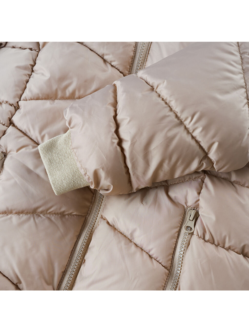 Bej Kız Çocuk Kapüşonlu Kaban-2