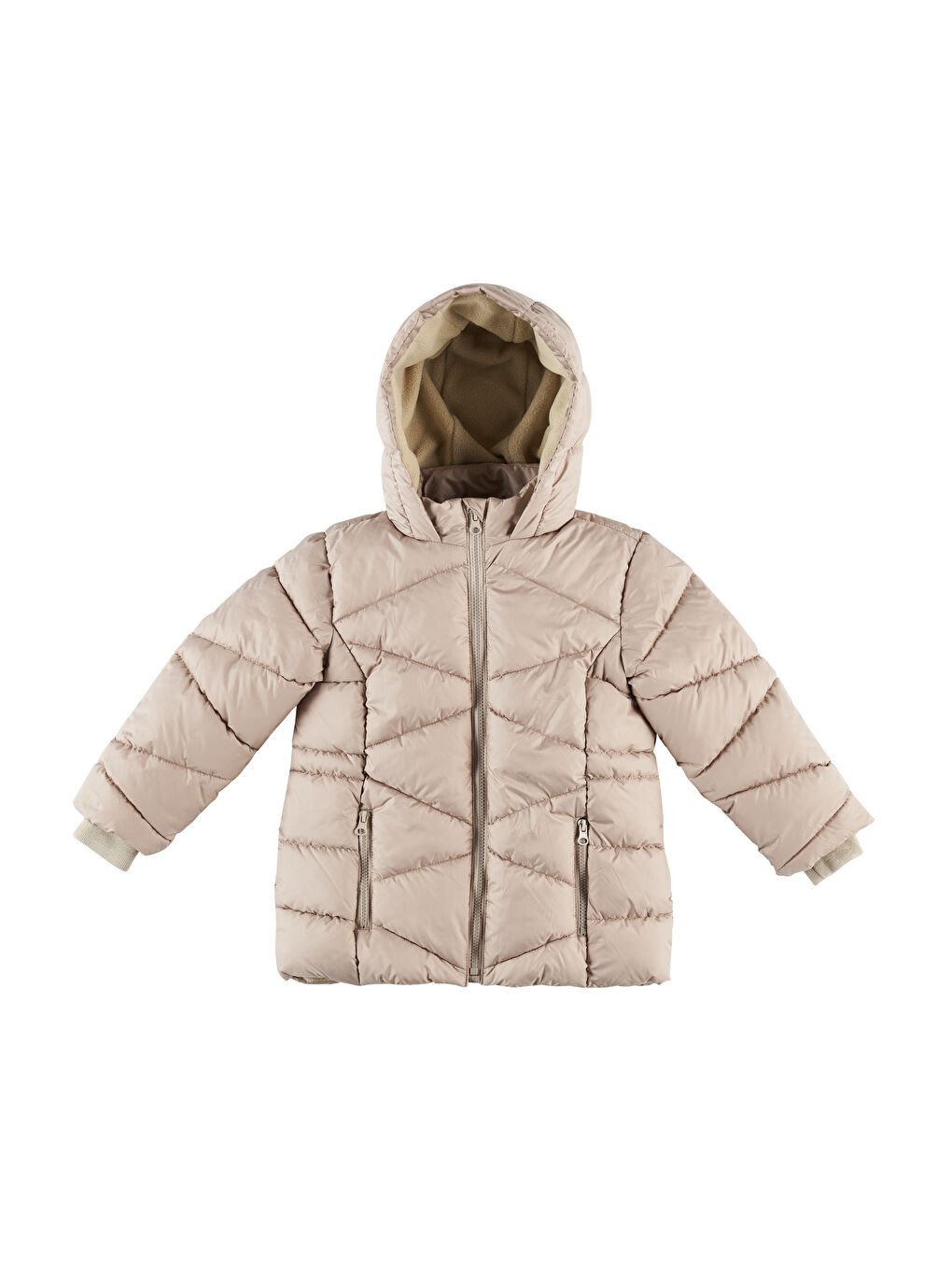 Bej Kız Çocuk Kapüşonlu Kaban-3