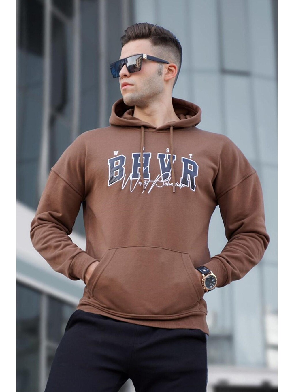 Kahverengi Erkek Kapüşonlu Sweatshirt 5326