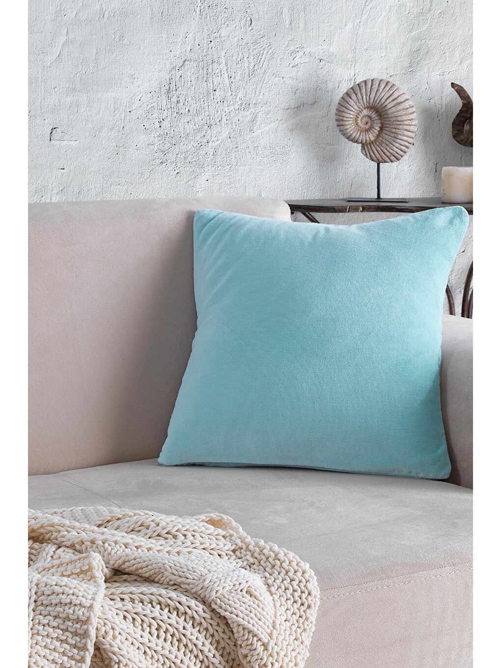 Cozy | 1 Adet Turkuaz Renk Kadife Pamuklu Kırlent Yastık Kılıfı 44x44 Cm