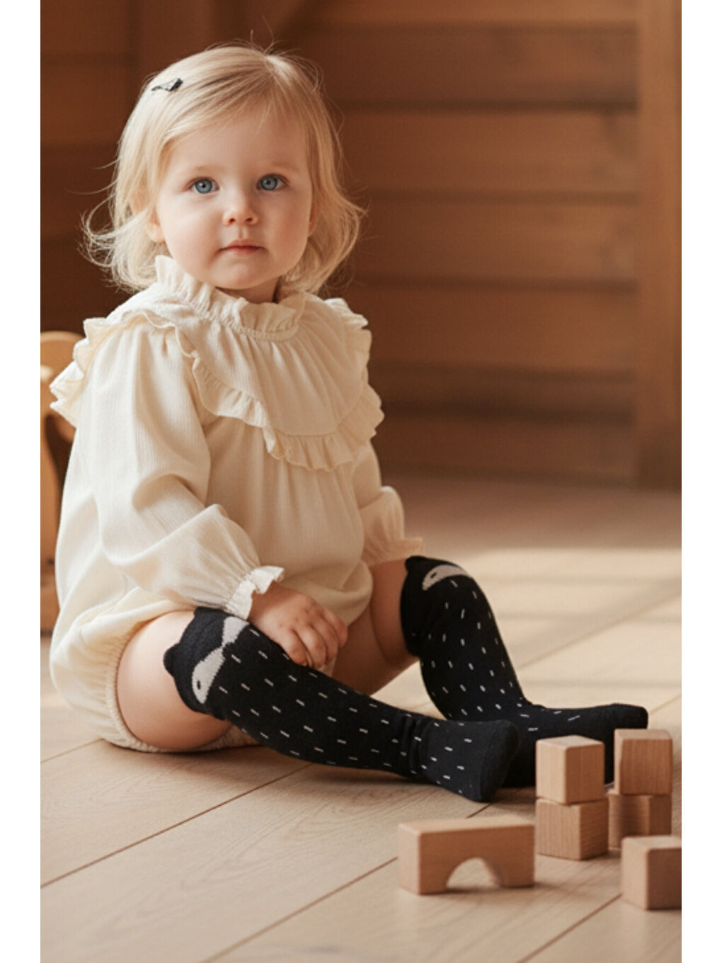 Siyah Kız Çocuk Tilki Desen Çorap / SİYAH-1