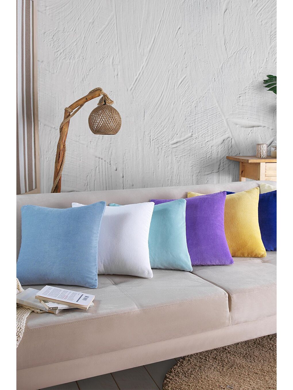 Cozy | 1 Adet Turkuaz Renk Kadife Pamuklu Kırlent Yastık Kılıfı 44x44 Cm-2