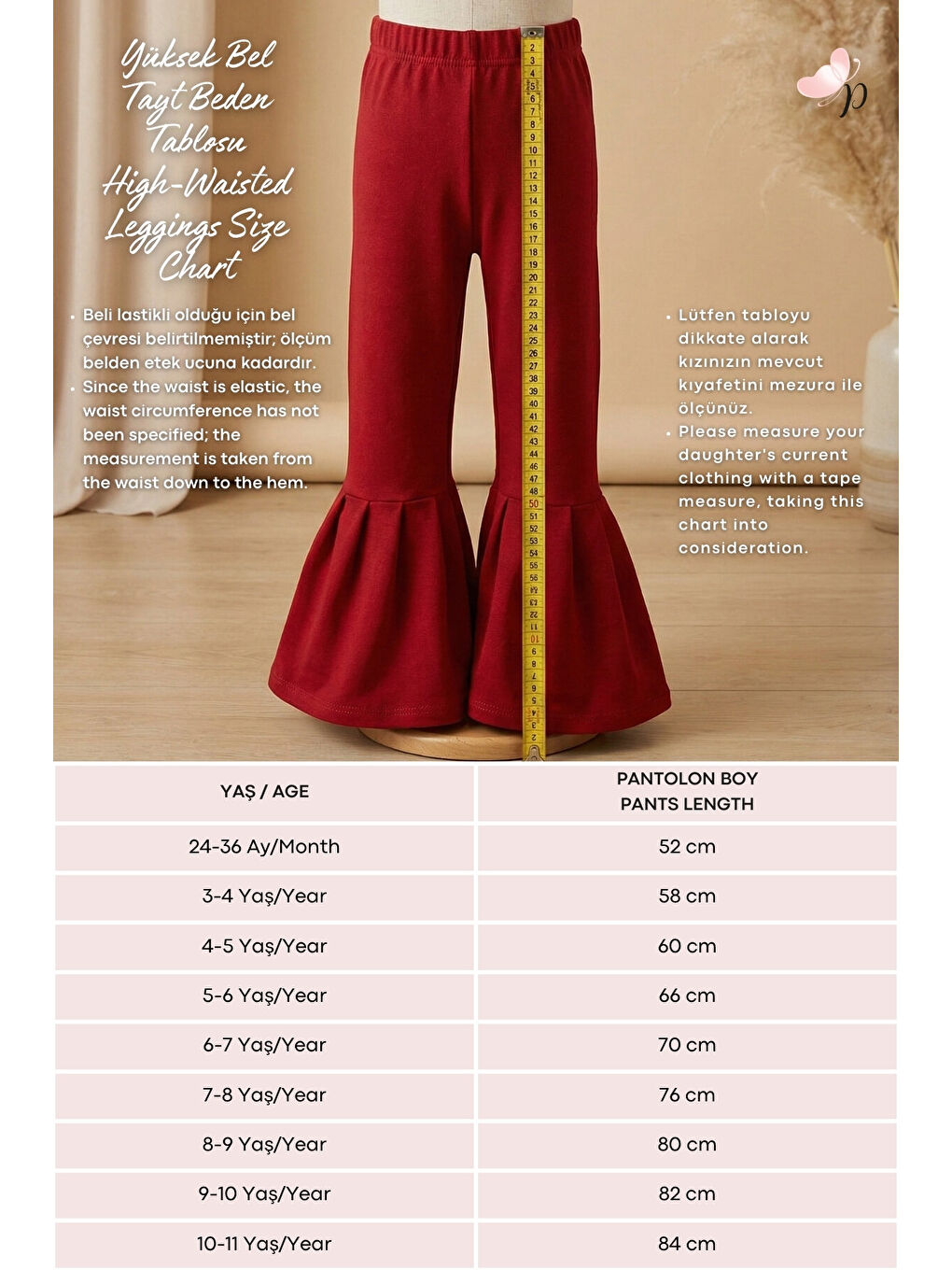 Kız Çocuk Kırmızı Ispanyol Paça Yüksek Bel Lastikli Yılbaşı Tayt Pantolon-3