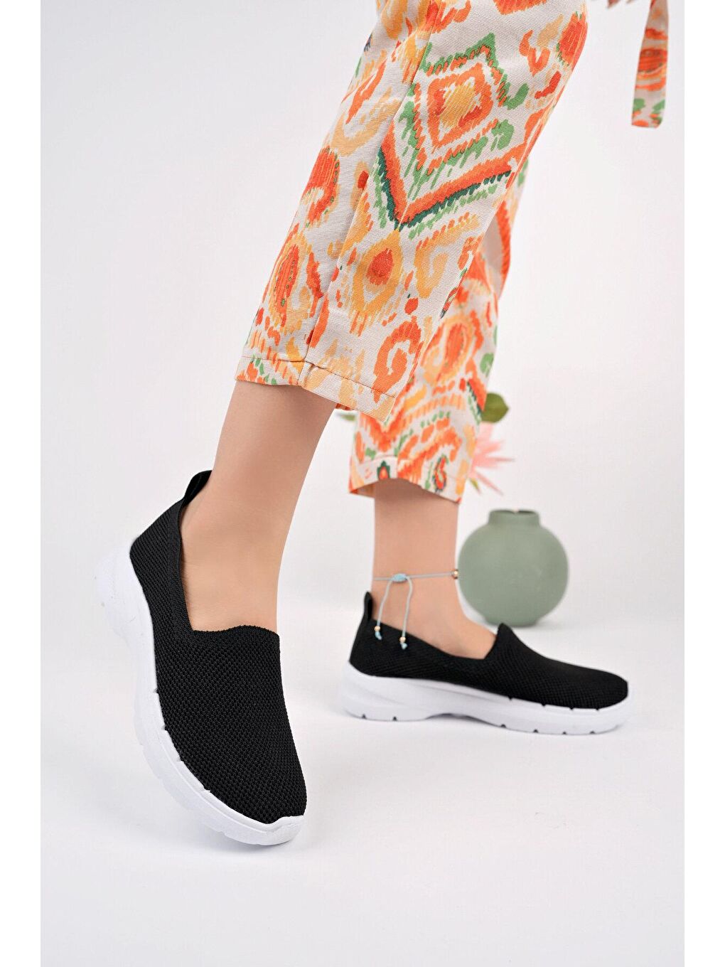 Siyah Muggo Apua  Kadın Ortopedik Bağcıksız Nefes Alabilen Hafif Yürüyüş Sneaker Spor Ayakkabı