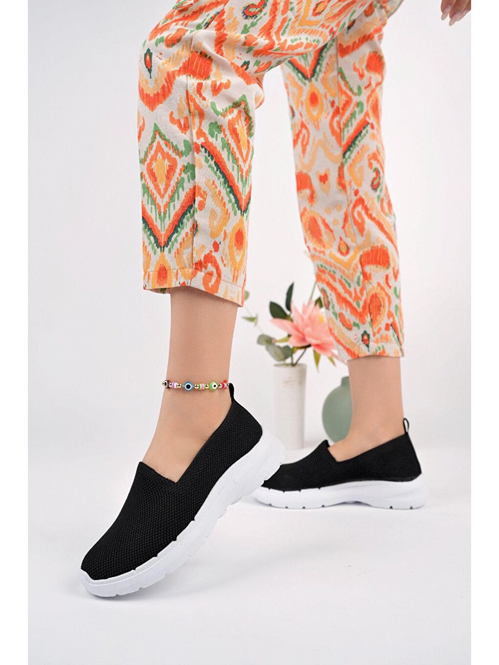 Siyah Muggo Apua  Kadın Ortopedik Bağcıksız Nefes Alabilen Hafif Yürüyüş Sneaker Spor Ayakkabı-1