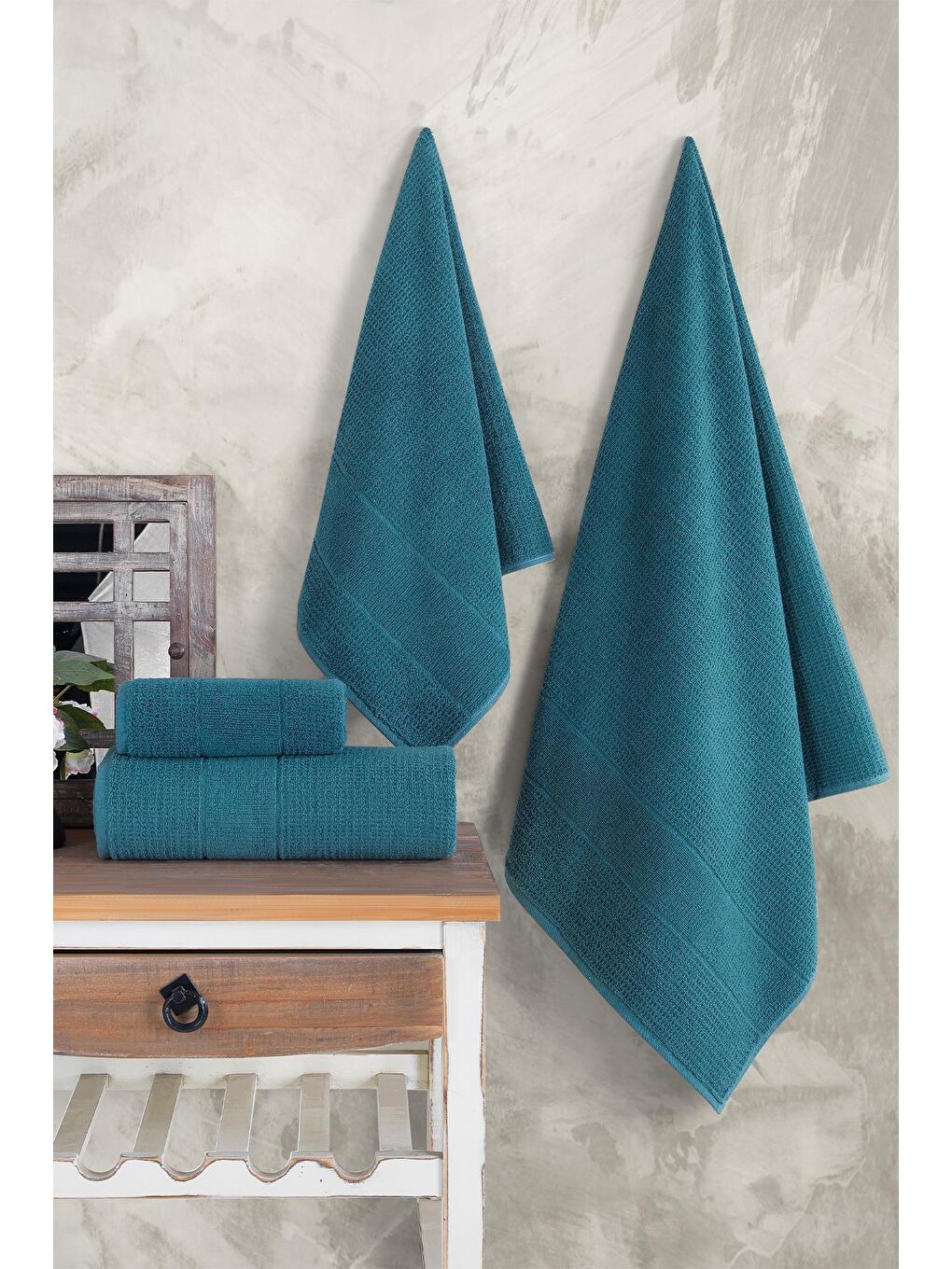 Petrol Royal | 50x90 - 70x140 Cm 4'Lü  Banyo Havlu Seti, %100 Pamuklu Havlu Takımı-1