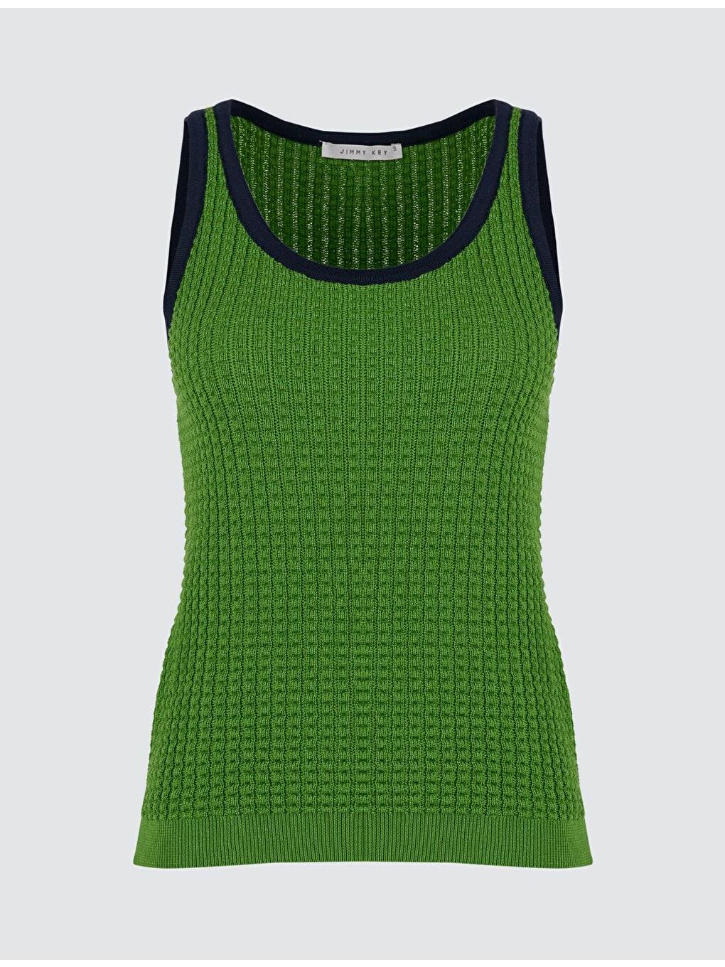 Yeşil U Yaka Kolsuz Triko Bluz-4