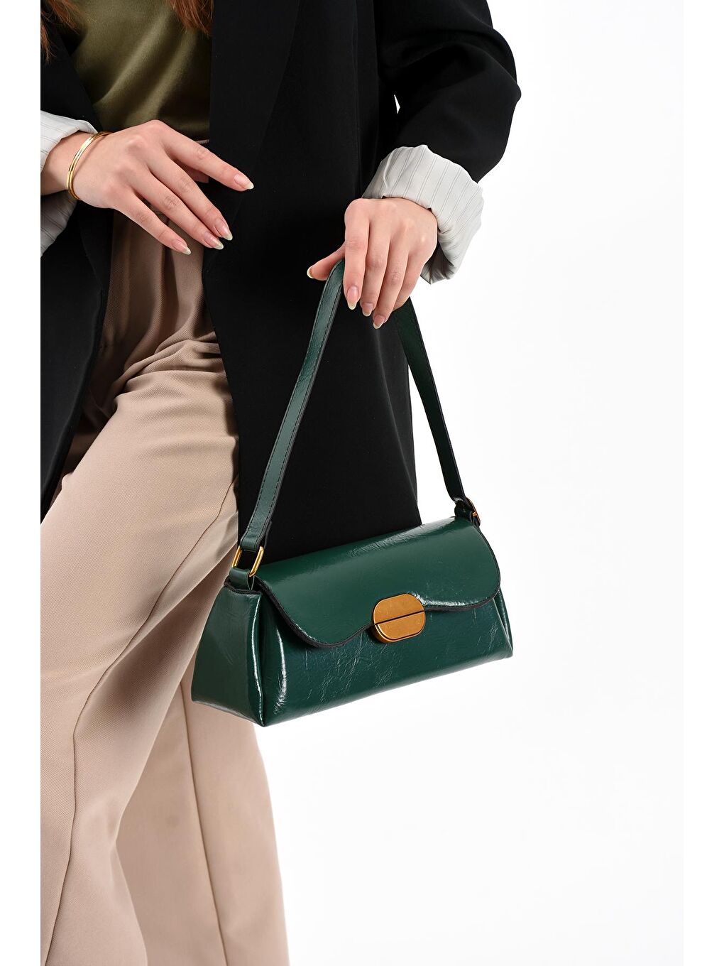 Yeşil Noir Gold Tokalı Kadın Omuz Çantası BP-4857O-1