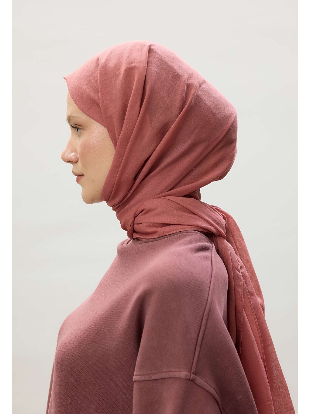 Pembe İnce Pamuk Vual Şal Şeftalı-3