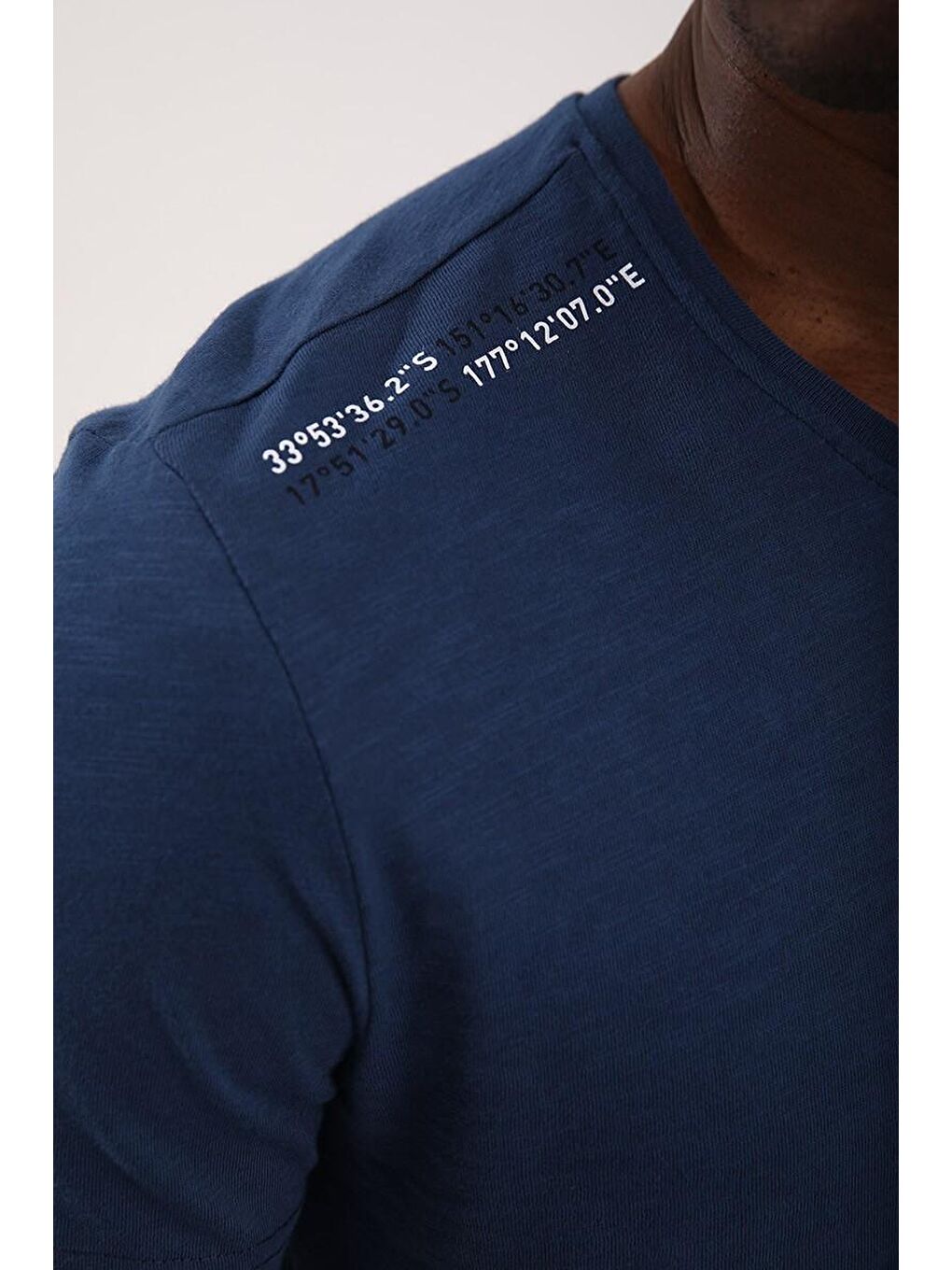 İndigo Göğüs Baskılı Koordinat Detaylı Standart Kalıp Bisiklet Yaka Erkek Tişört - 87894-4