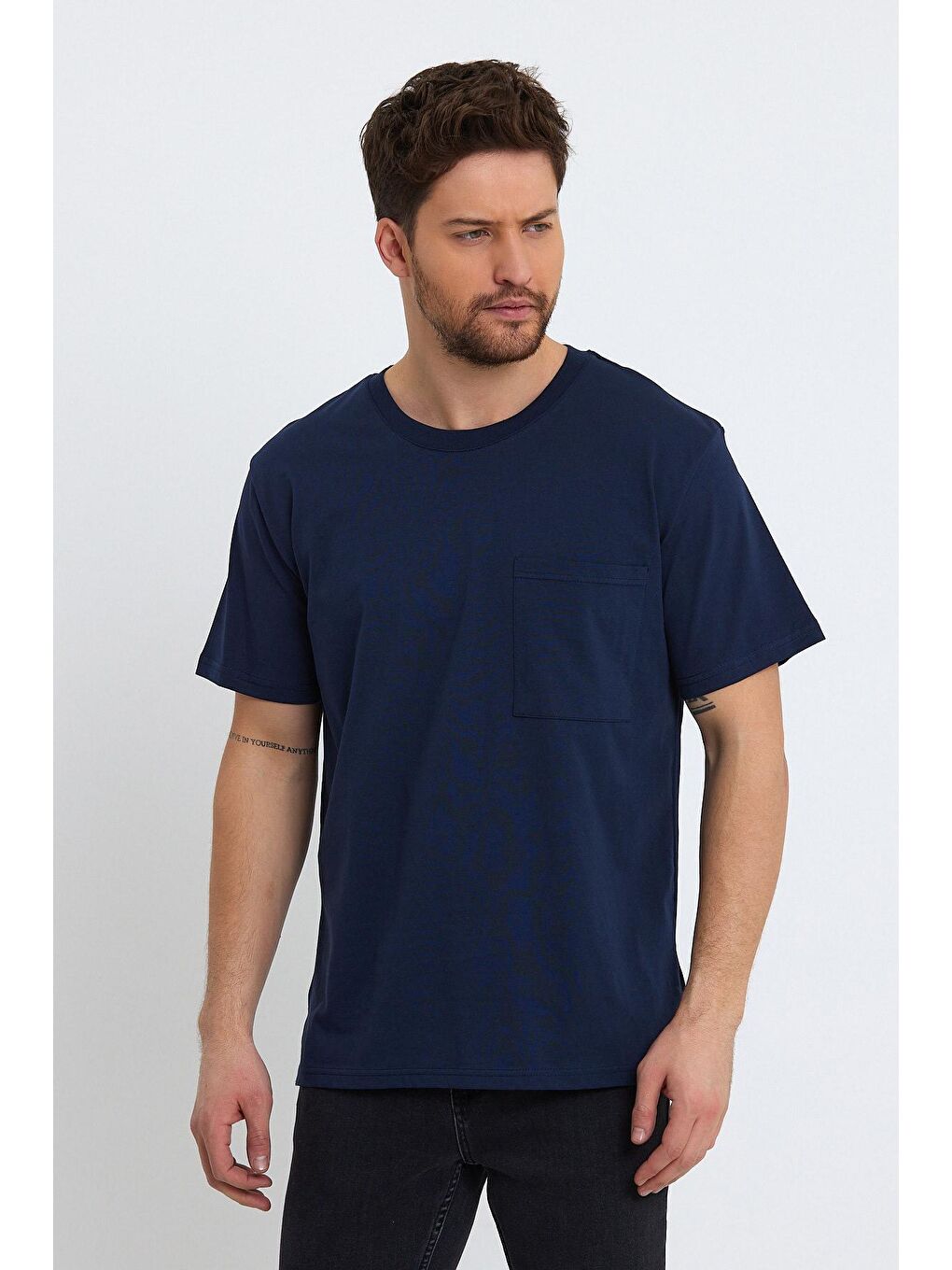 İndigo Bisiklet Yaka Relax Fit Cepli Erkek Tişört-2