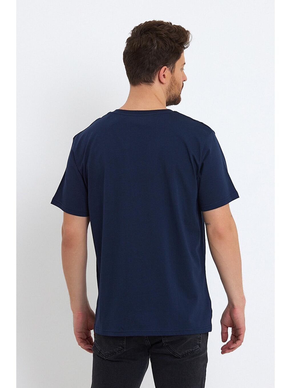 İndigo Bisiklet Yaka Relax Fit Cepli Erkek Tişört-4