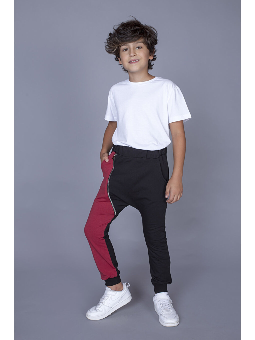 Bordo Erkek Çocuk Şalvar Tipi Fermuar Detaylı Eşofman Alt-2