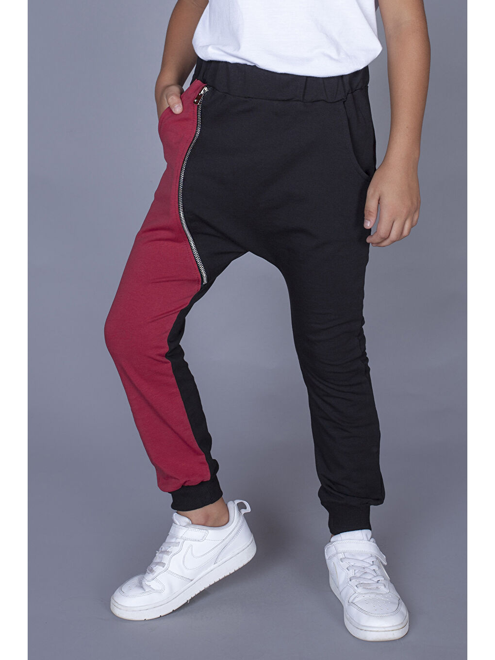 Bordo Erkek Çocuk Şalvar Tipi Fermuar Detaylı Eşofman Alt-3