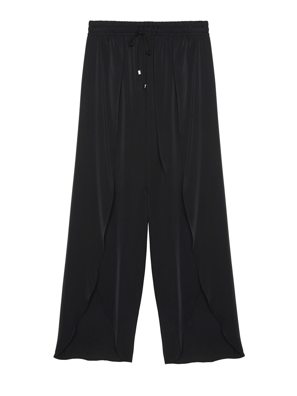 Beli Lastikli Yırtmaç Detaylı Pantolon Siyah-1