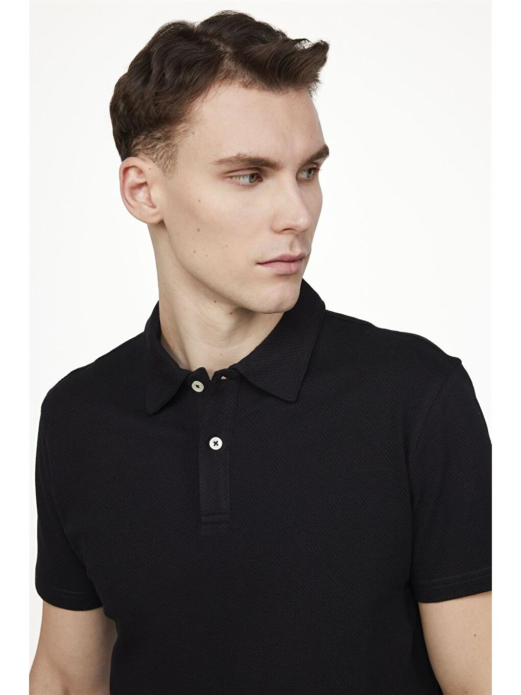 Siyah Slim Fit Desenli Polo Yaka Erkek Tişört-2