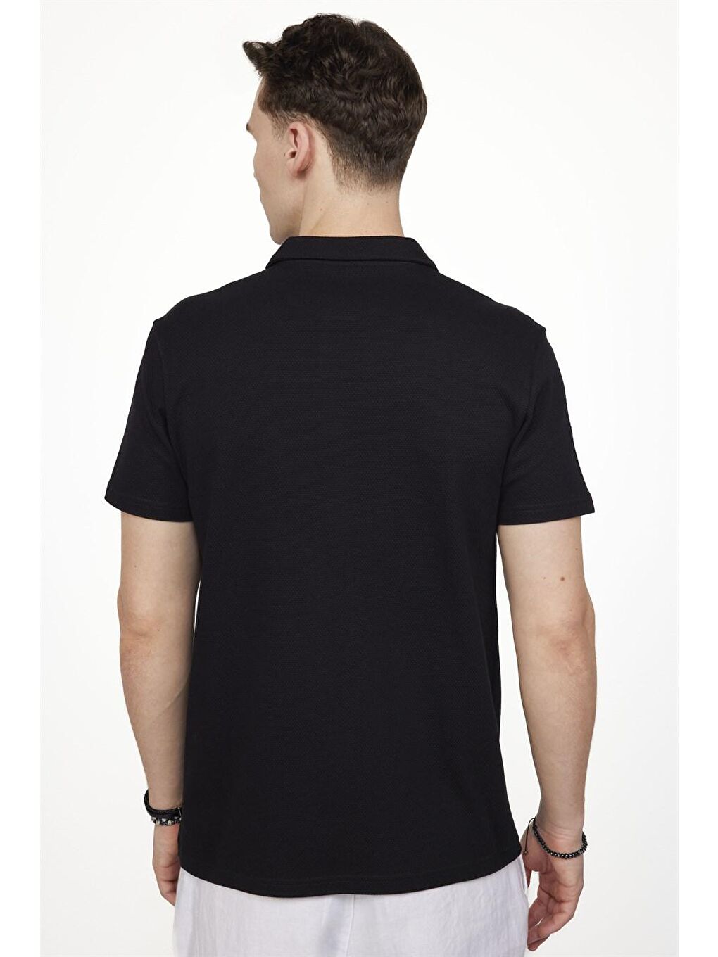 Siyah Slim Fit Desenli Polo Yaka Erkek Tişört-3