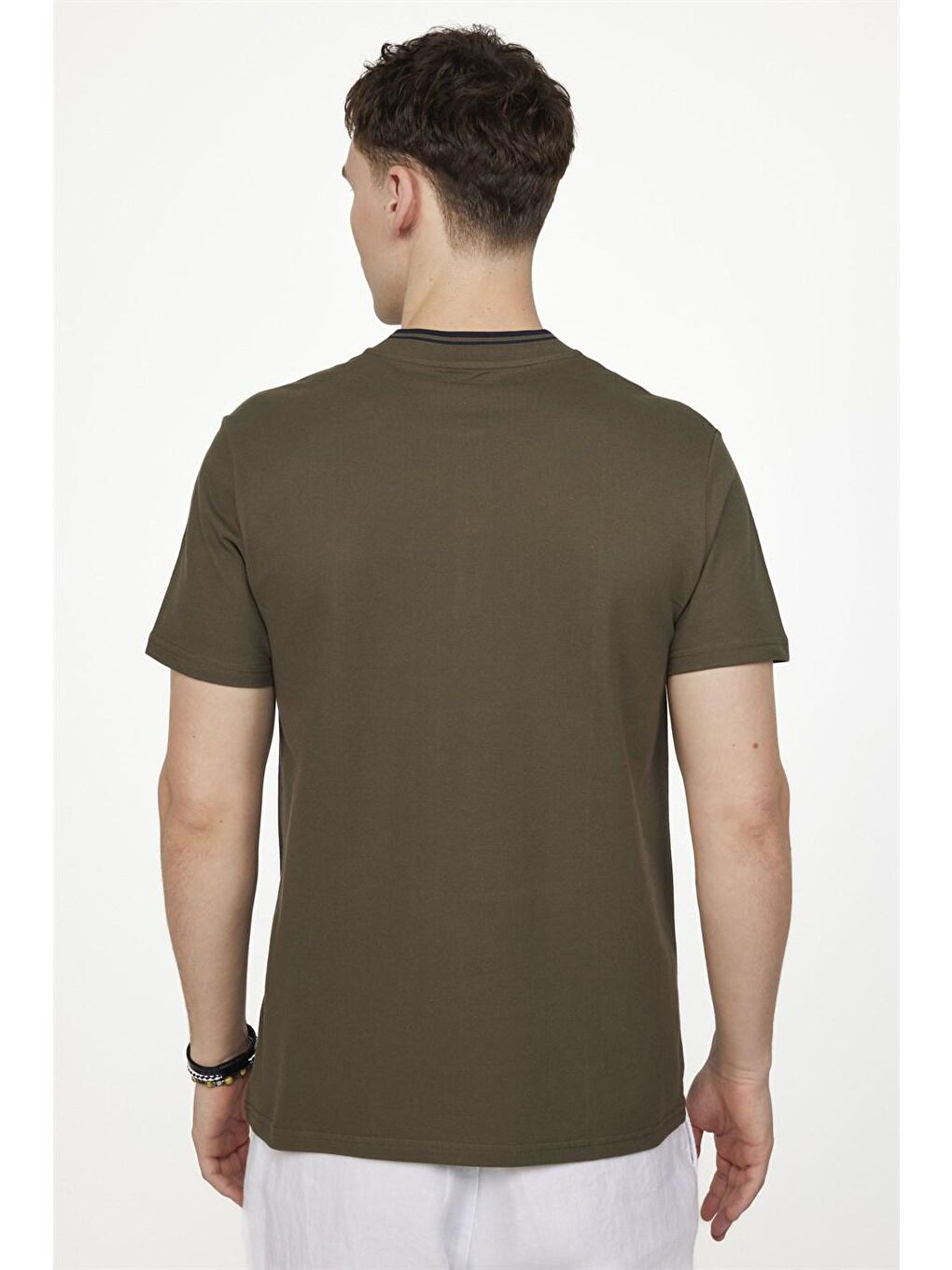 Erkek Slim Fit Dar Kesim %100 Pamuk Düz Pike Haki Hakim Yaka Tişört-3