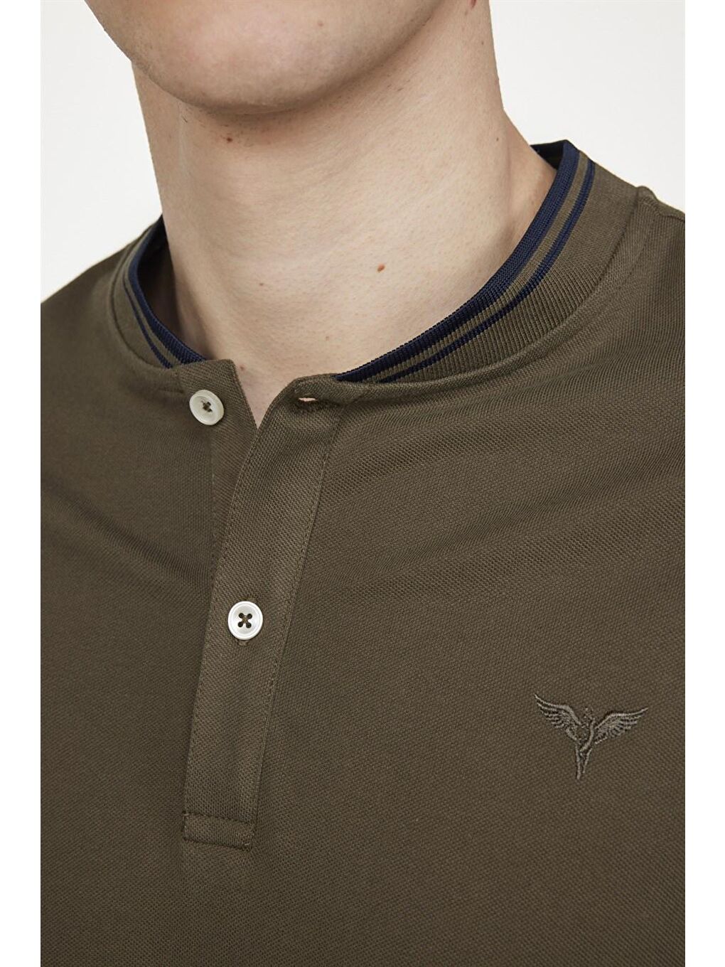 Erkek Slim Fit Dar Kesim %100 Pamuk Düz Pike Haki Hakim Yaka Tişört-4