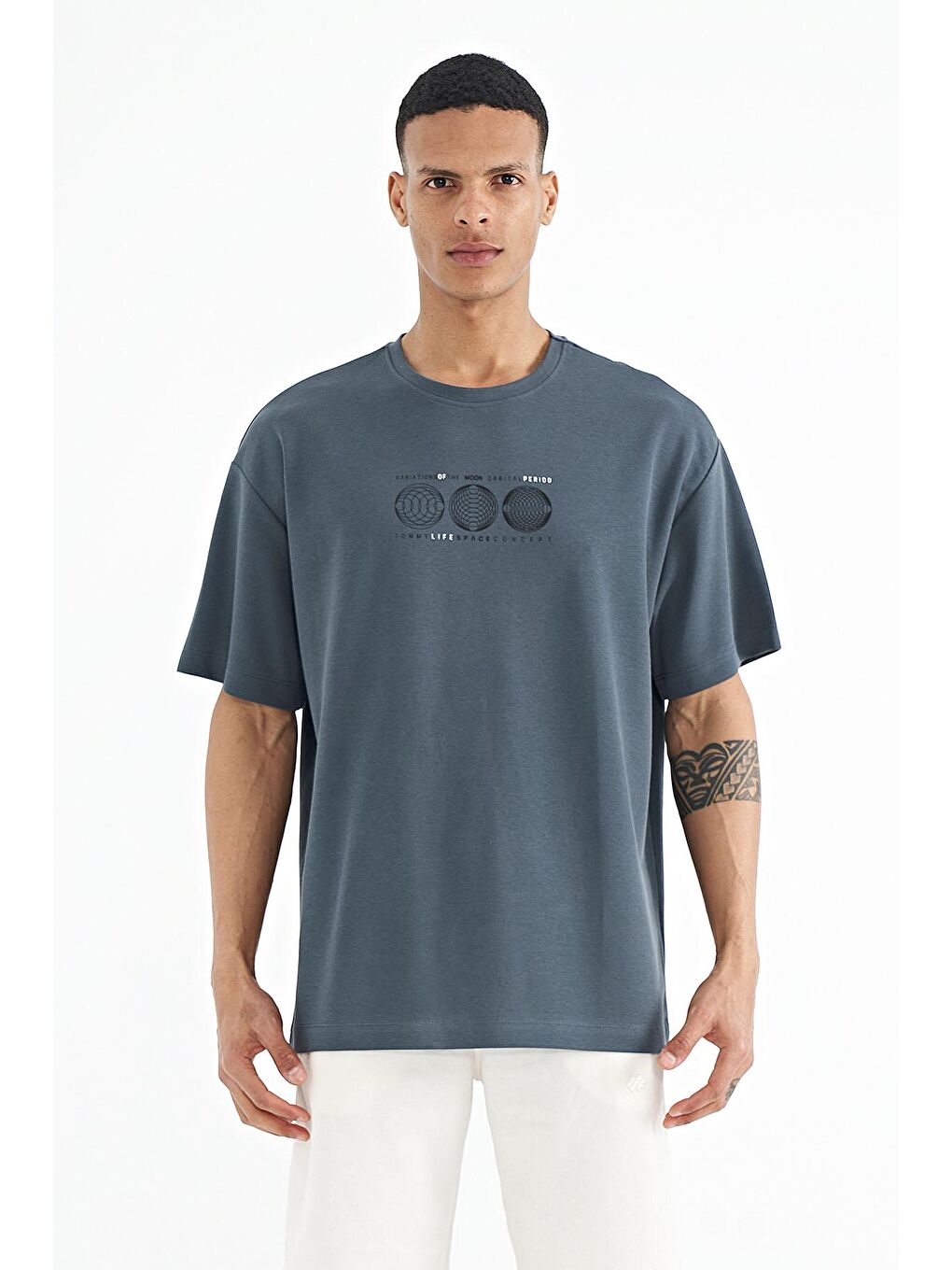 Orman Yeşili Ön Arka Baskılı O Yaka Oversize Erkek Tişört - 88224