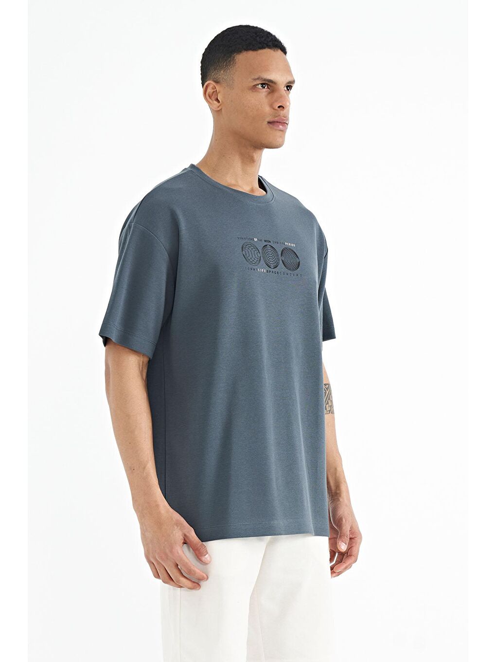 Orman Yeşili Ön Arka Baskılı O Yaka Oversize Erkek Tişört - 88224-2