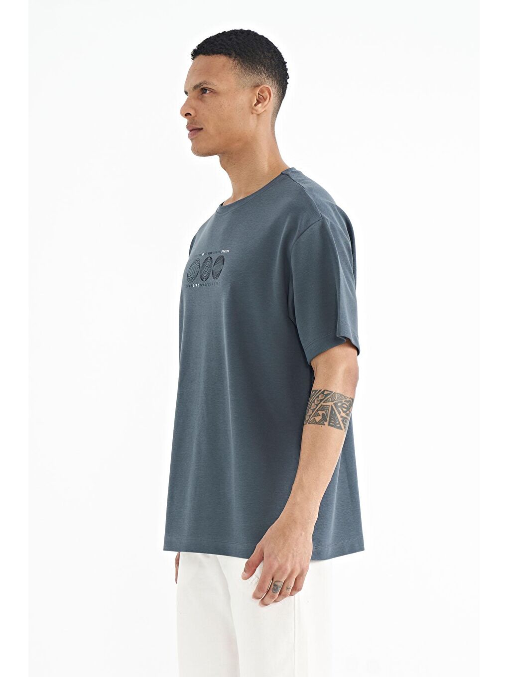 Orman Yeşili Ön Arka Baskılı O Yaka Oversize Erkek Tişört - 88224-3