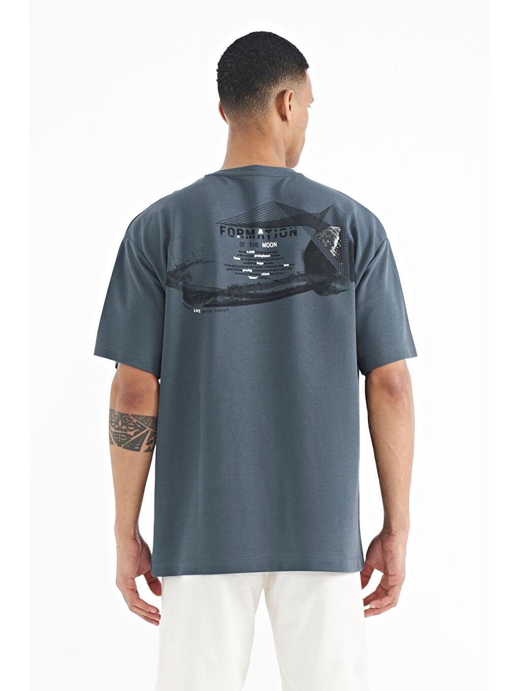 Orman Yeşili Ön Arka Baskılı O Yaka Oversize Erkek Tişört - 88224-4