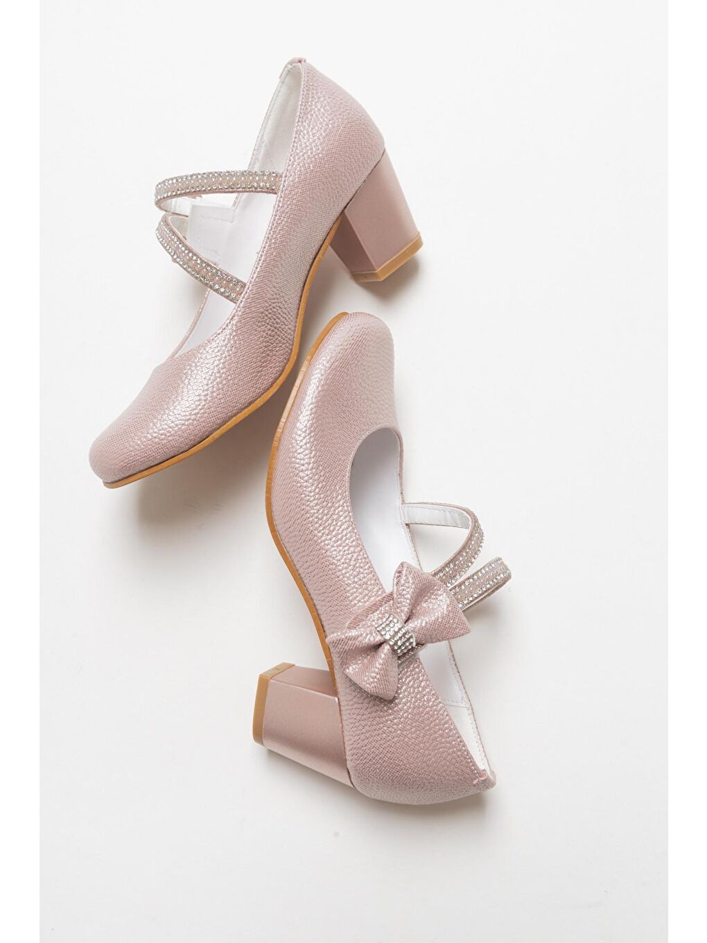 Pembe Kız Çocuk Pudra Topuklu Abiye Ayakkabı-3