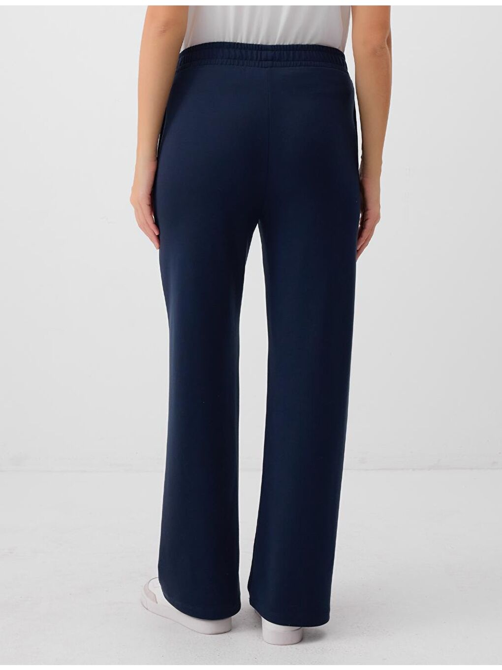 Lacivert Rahat Kesim Yüksek Bel Bol Paça Modal Örme Pantolon-5