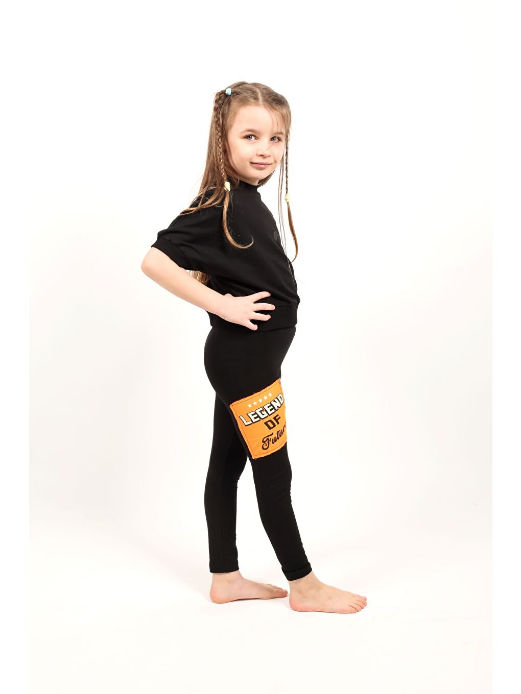 Turuncu Kız Çocuk Neon Detaylı Tayt-3