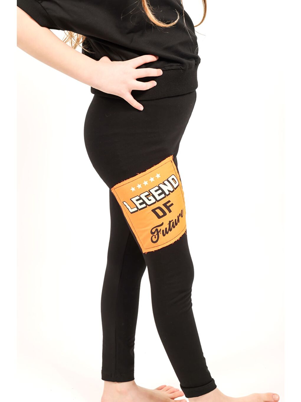 Turuncu Kız Çocuk Neon Detaylı Tayt-4