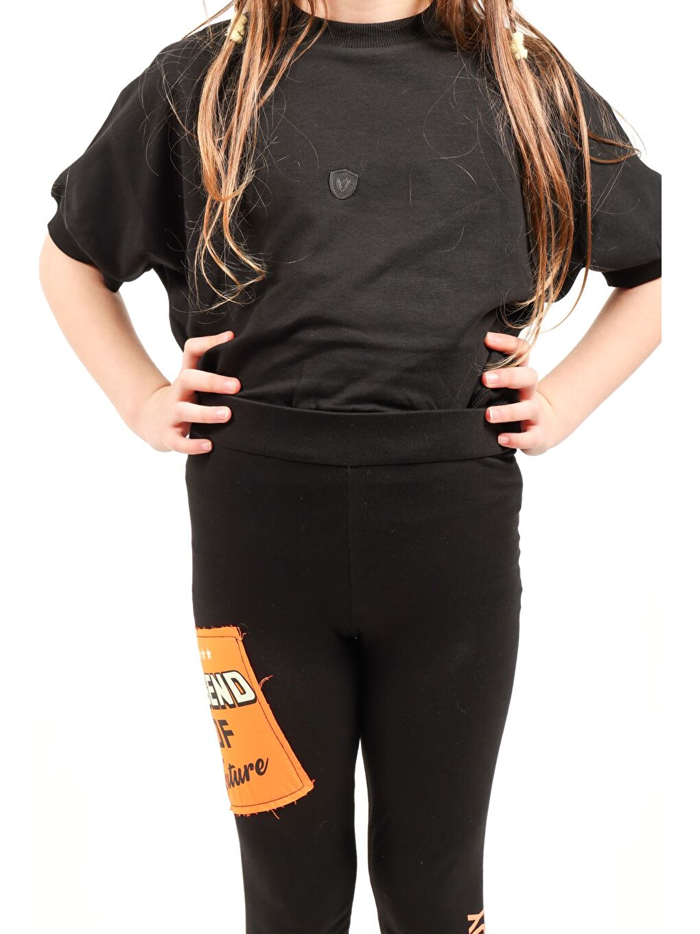 Turuncu Kız Çocuk Neon Detaylı Tayt-6