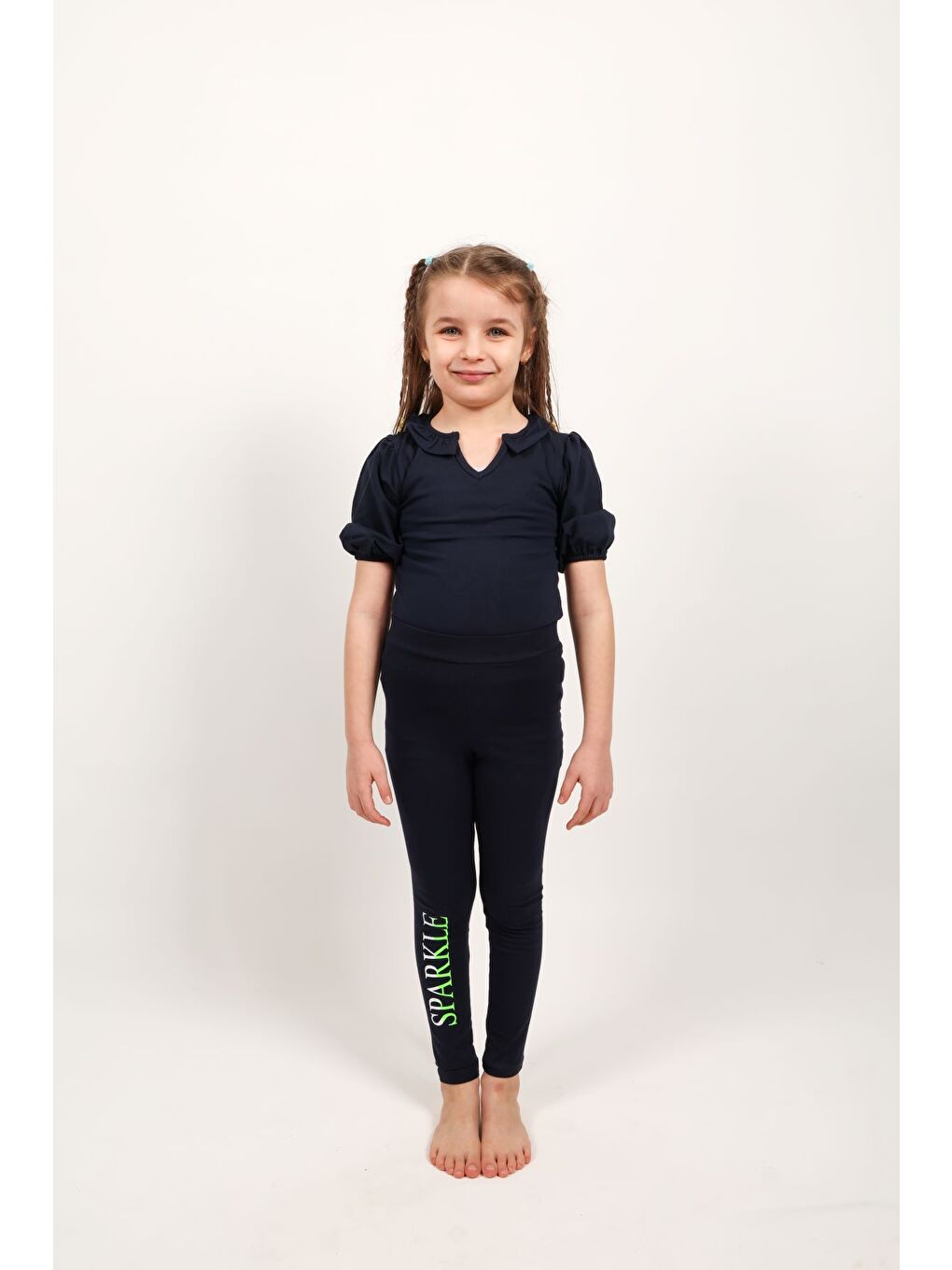 Lacivert Kız Çocuk Baskılı Tayt