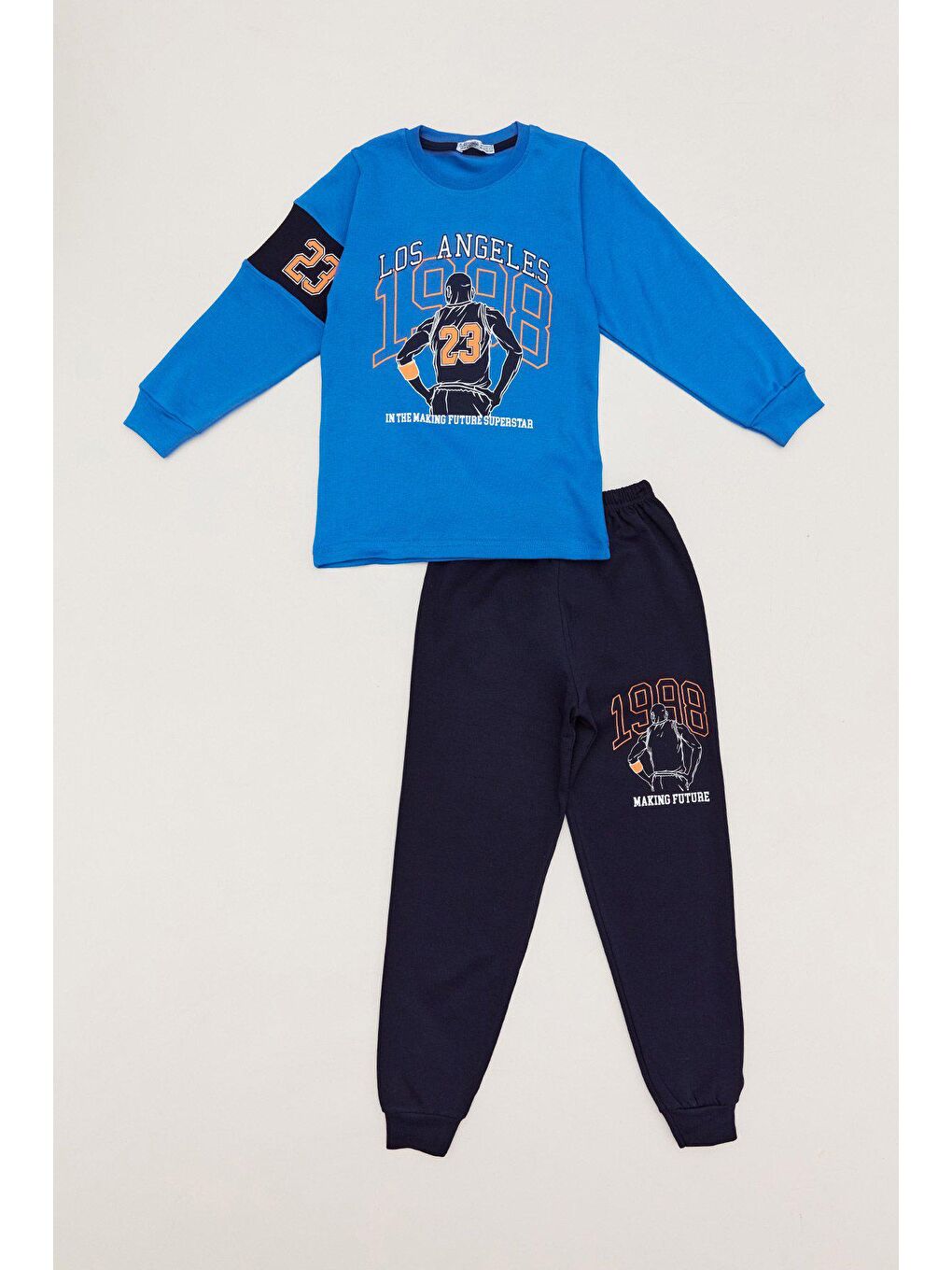 Mavi Baskılı Bisiklet Yaka Jogger Erkek Çocuk Pijama Takımı-2