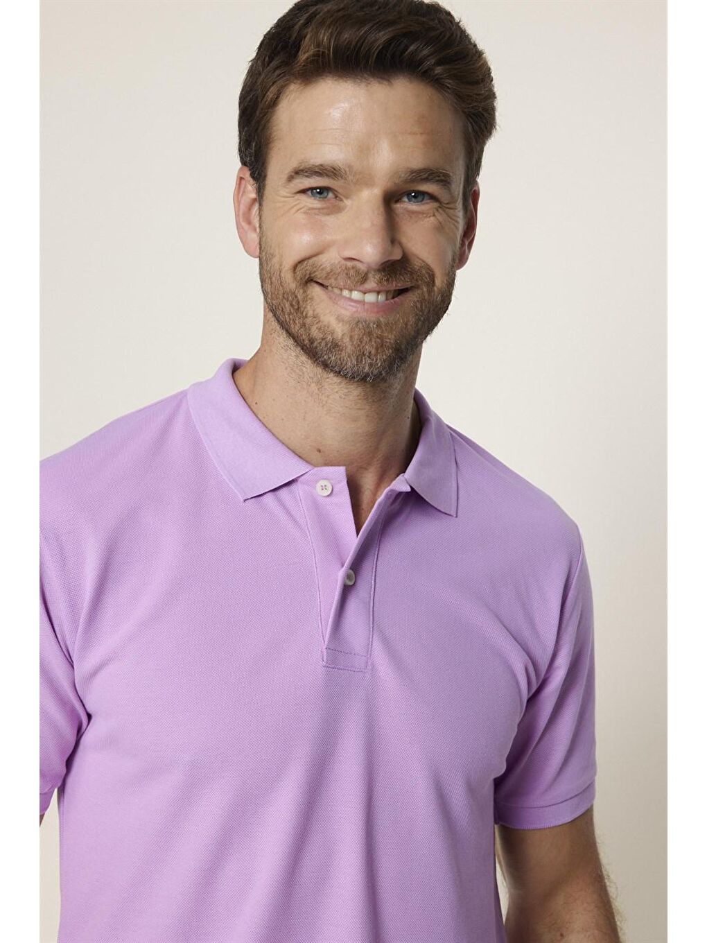 Erkek Slim Fit Dar Kesim %100 Pamuk Düz Pike Lila Polo Yaka Tişört