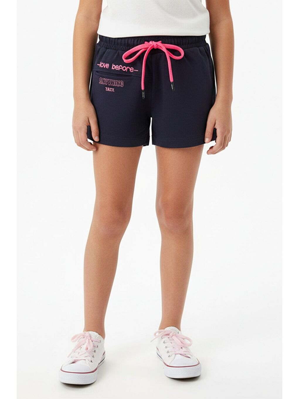 Lacivert Kız Çocuk Nakışlı Şort